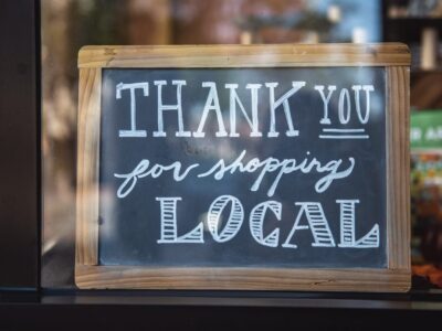 Thank you for shopping local small business sign in window